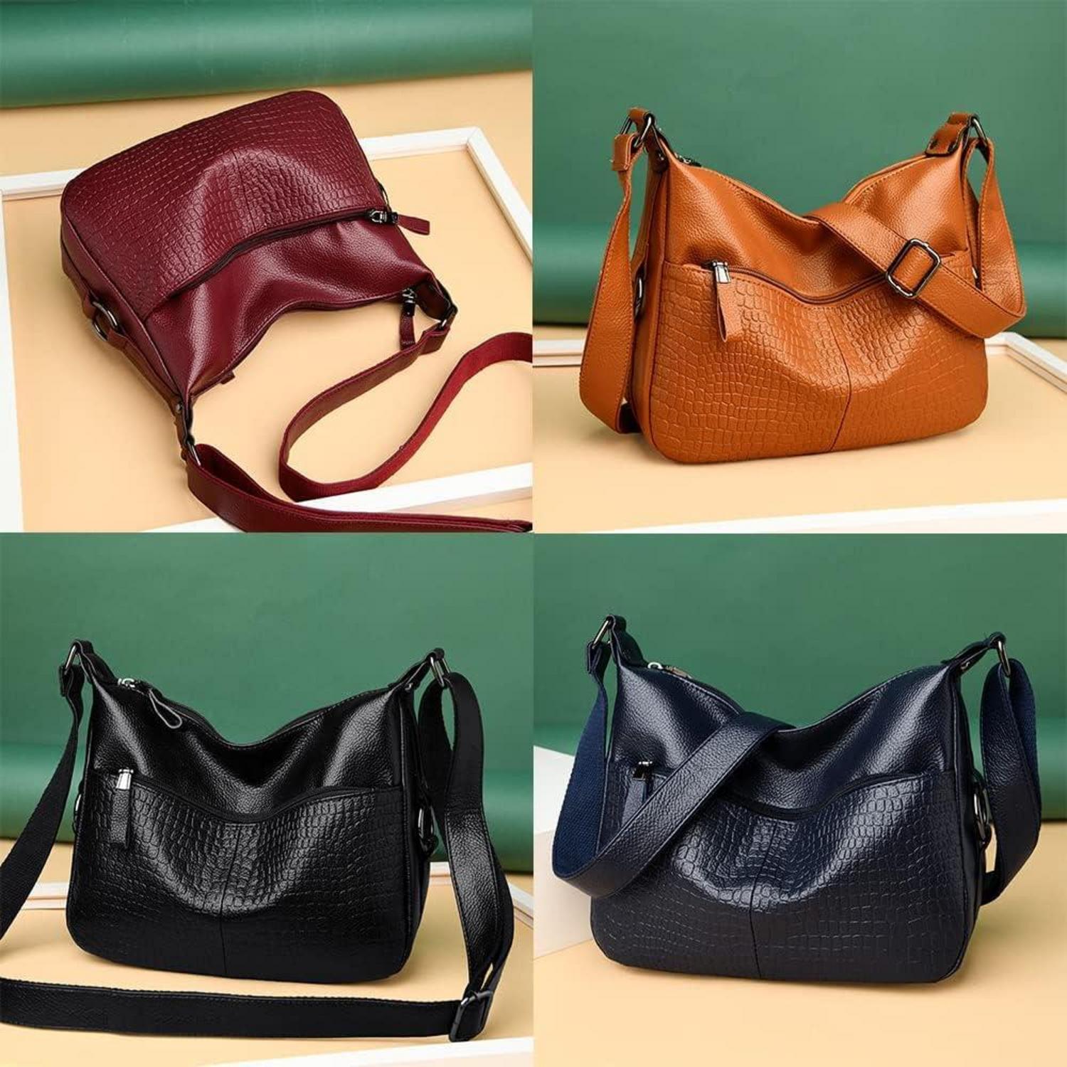 Schwarze Damen Umhängetasche aus PU-Leder - Leichte Schultertasche für Frauen