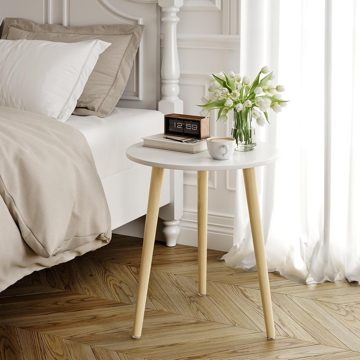 Beistelltisch rund Ø 42 cm, Couchtisch höhenverstellbar, Massivholz Beine, Skandinavischer Stil