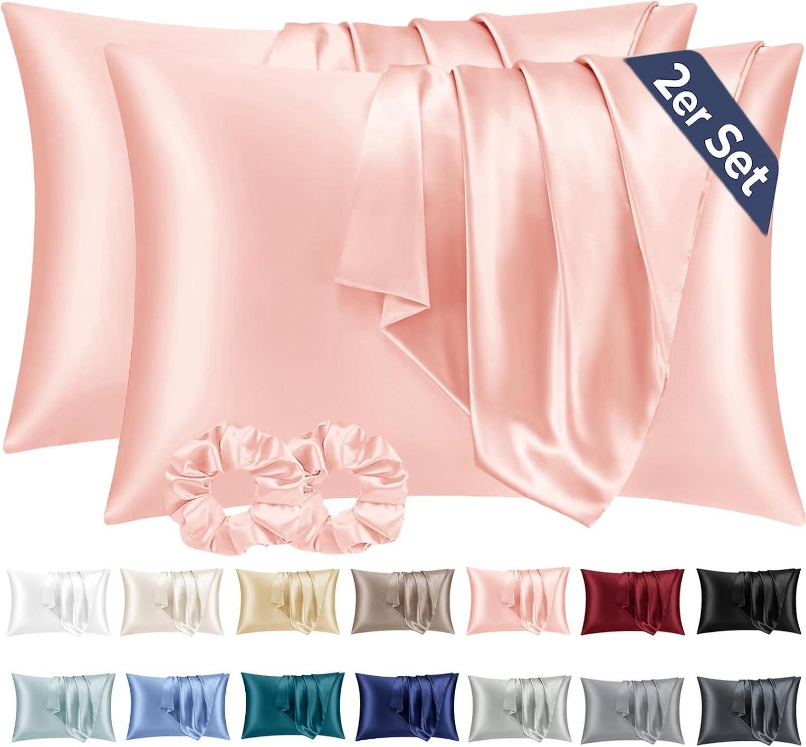 Satin Kissenbezug 40x60 Rosa Haar Haut Haargummis