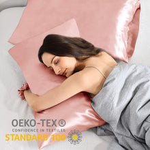 2er-Set Satin Kissenbezug 40x60 Rosa mit Haargummis