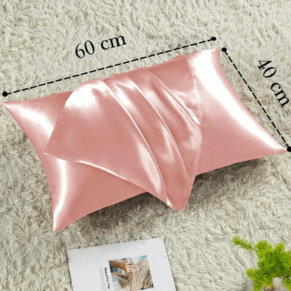 Satin Kissenbezug 40x60 Rosa 2er-Set mit Haargummis