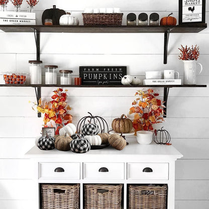 12 Stück Halloween Herbst Deko Kürbisse Schwarz WeißKarierter Stoff Sackleinen