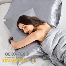 Satin Kissenbezug 40x60 Grau 2er-Set mit Haargummis