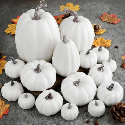 Künstliche Herbstkürbisse Deko Set 16-teilig Weiß für Innen
