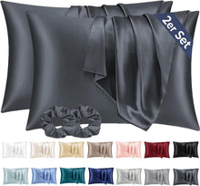 Satin Kissenbezug Dunkelgrau 40x60 2er-Set mit Haargummis
