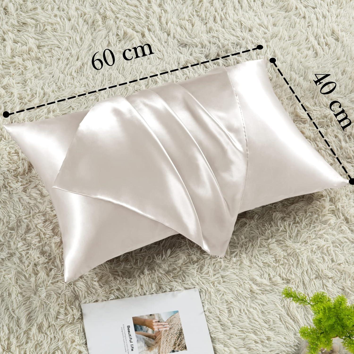 Vielit 2 Stück Satin Kissenbezug 40x60 Beige Haargummis