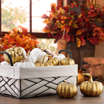 Künstliche Weiße und Goldene Herbst-Kürbisse Halloween Deko 16 Stück