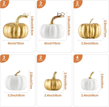 Künstliche Herbst Kürbisse Weiße und Goldene Deko 16 Stück