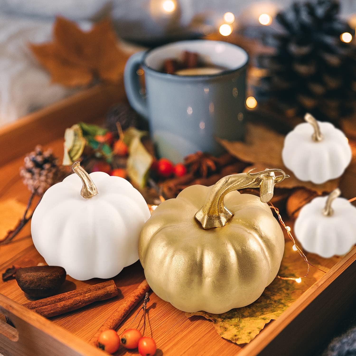 Künstliche Herbst Kürbisse Weiß Gold Halloween Deko 16 Stk