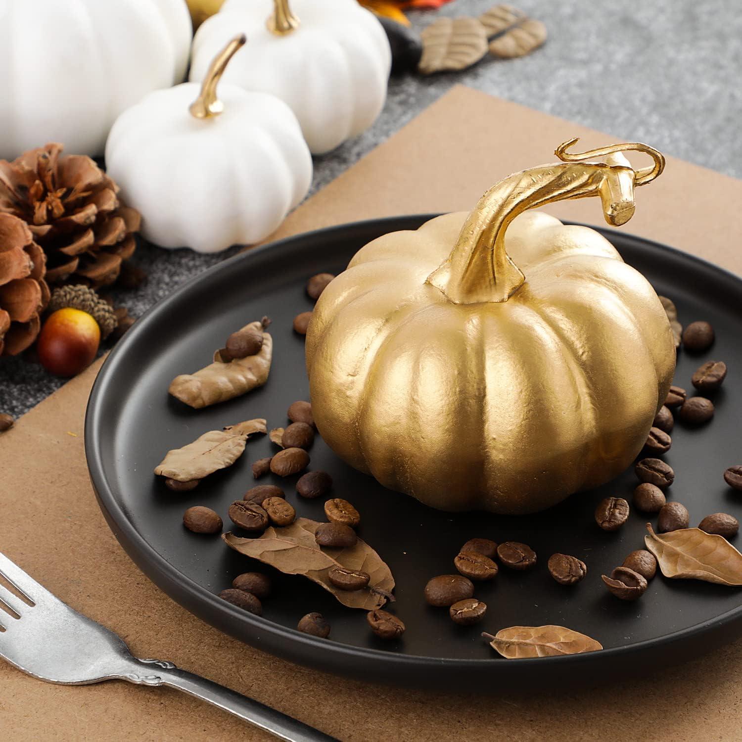 Künstliche Weiße und Goldene Herbst-Kürbisse Halloween Deko 16 Stück