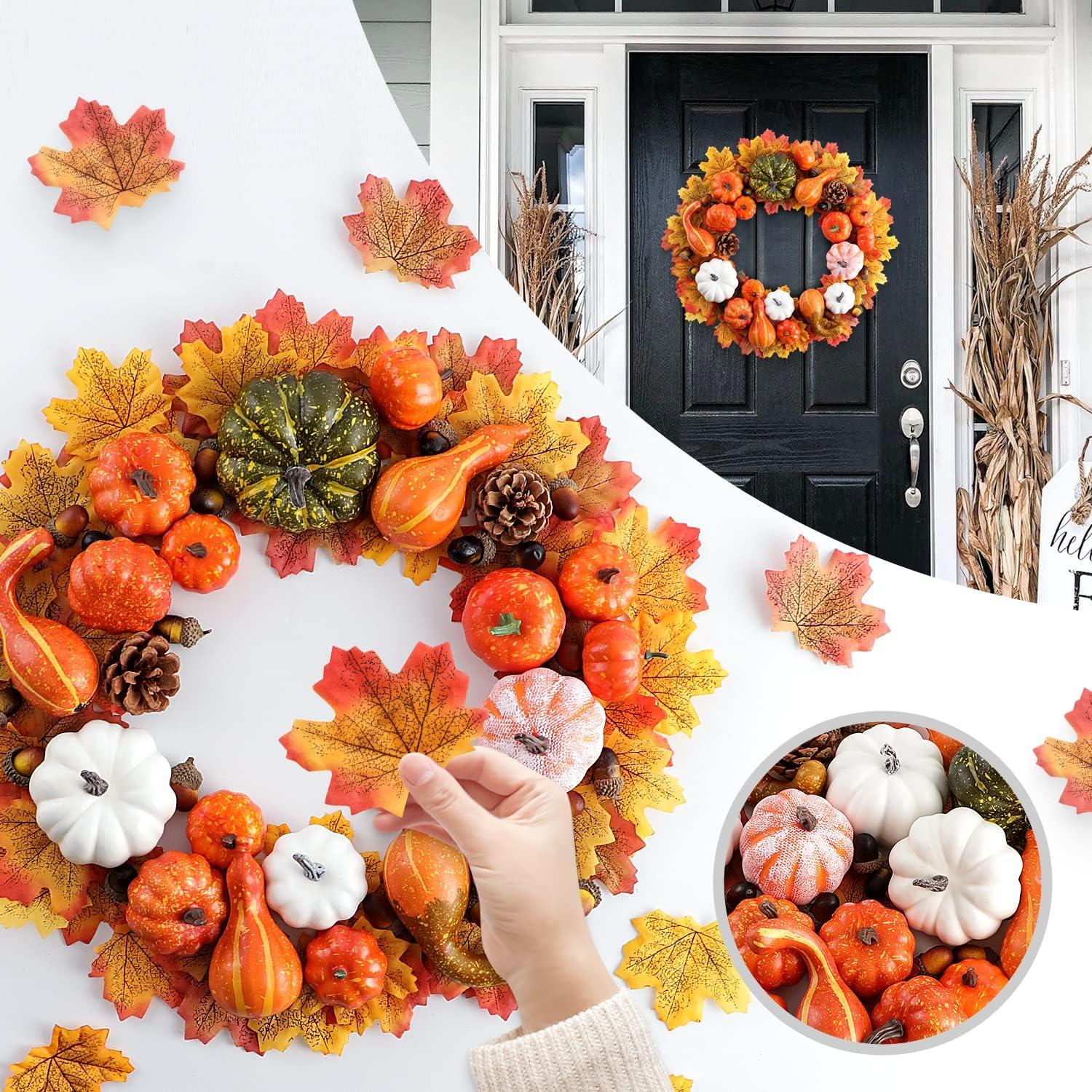 Künstliche Kürbis Herbstdeko Innen 102 Teile – Kürbisse Eicheln Ahornblätter Tannenzapfen Halloween Thanksgiving