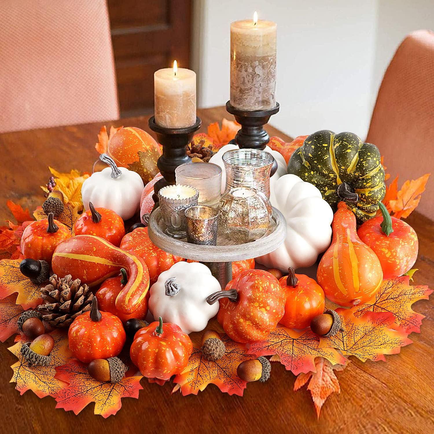 Künstliche Herbstdeko Kürbis Halloween 102 Stück Dekoration Weiß Gold