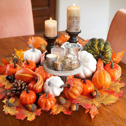 Künstliche Herbstdeko Kürbis Halloween 102 Stück Dekoration Weiß Gold