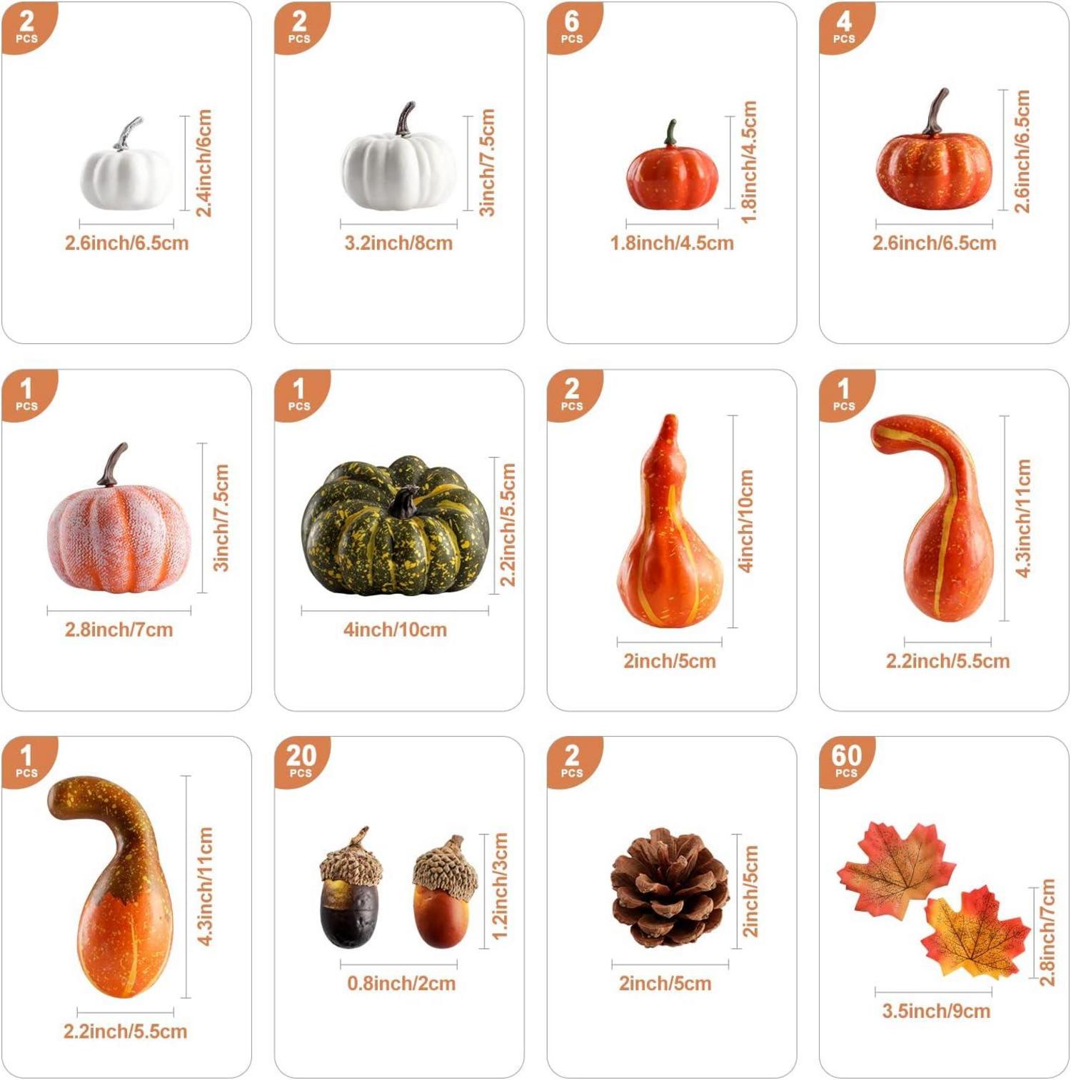 Künstliche Herbst Deko Kürbisse Weiß Gold Halloween 102 Stück