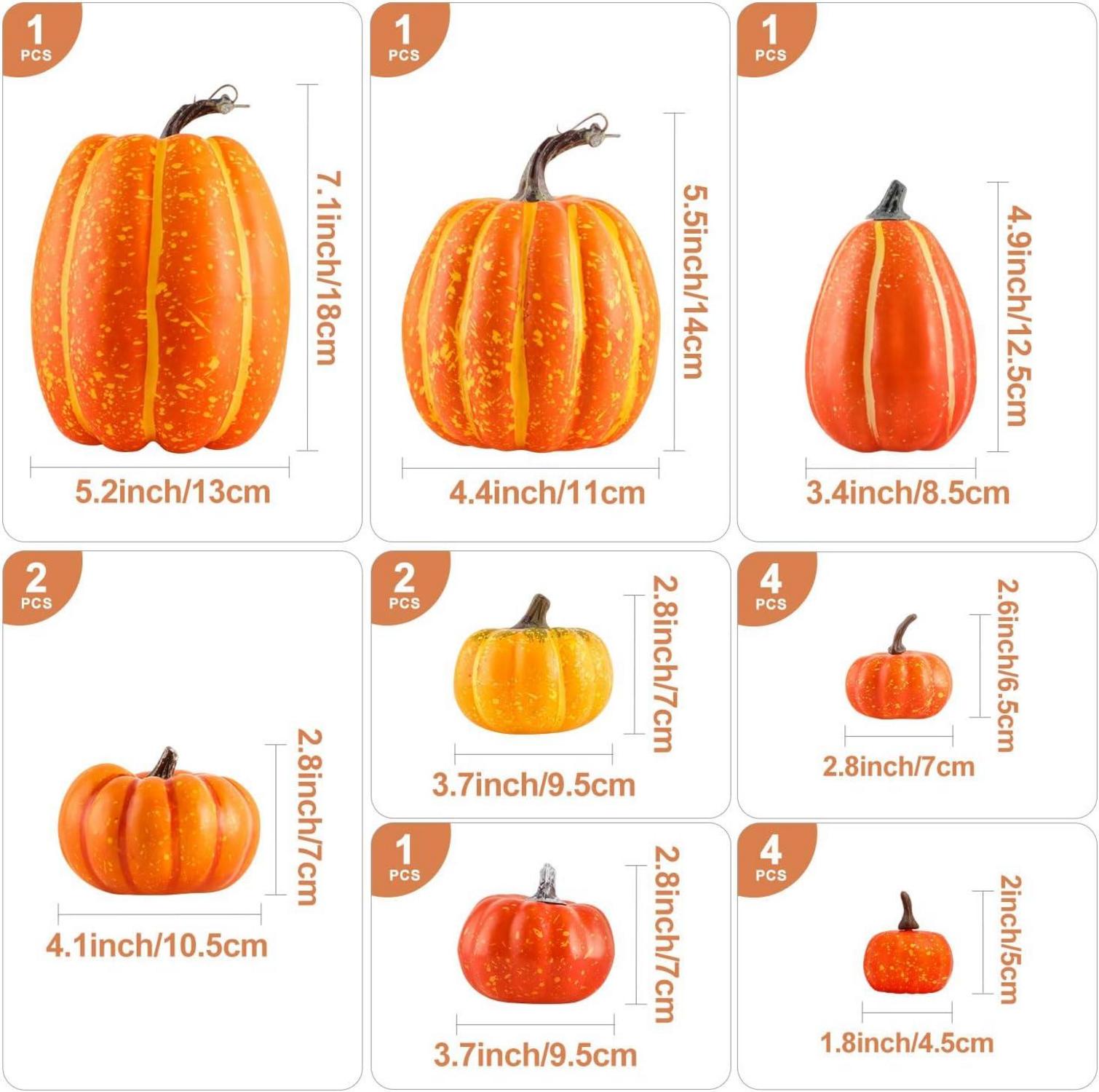 Herbst Deko Kürbisse Halloween Orange Schaumstoff Gemischt Größen Set