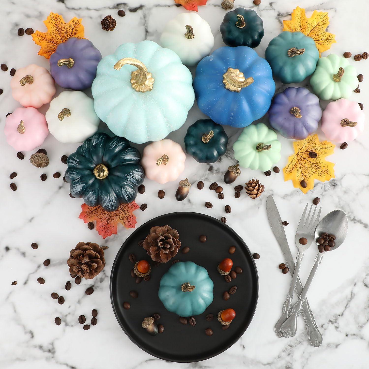 Künstliche Kürbis Deko Set 17 Stück Herbst Halloween Dekoration Outdoor Innenbereich