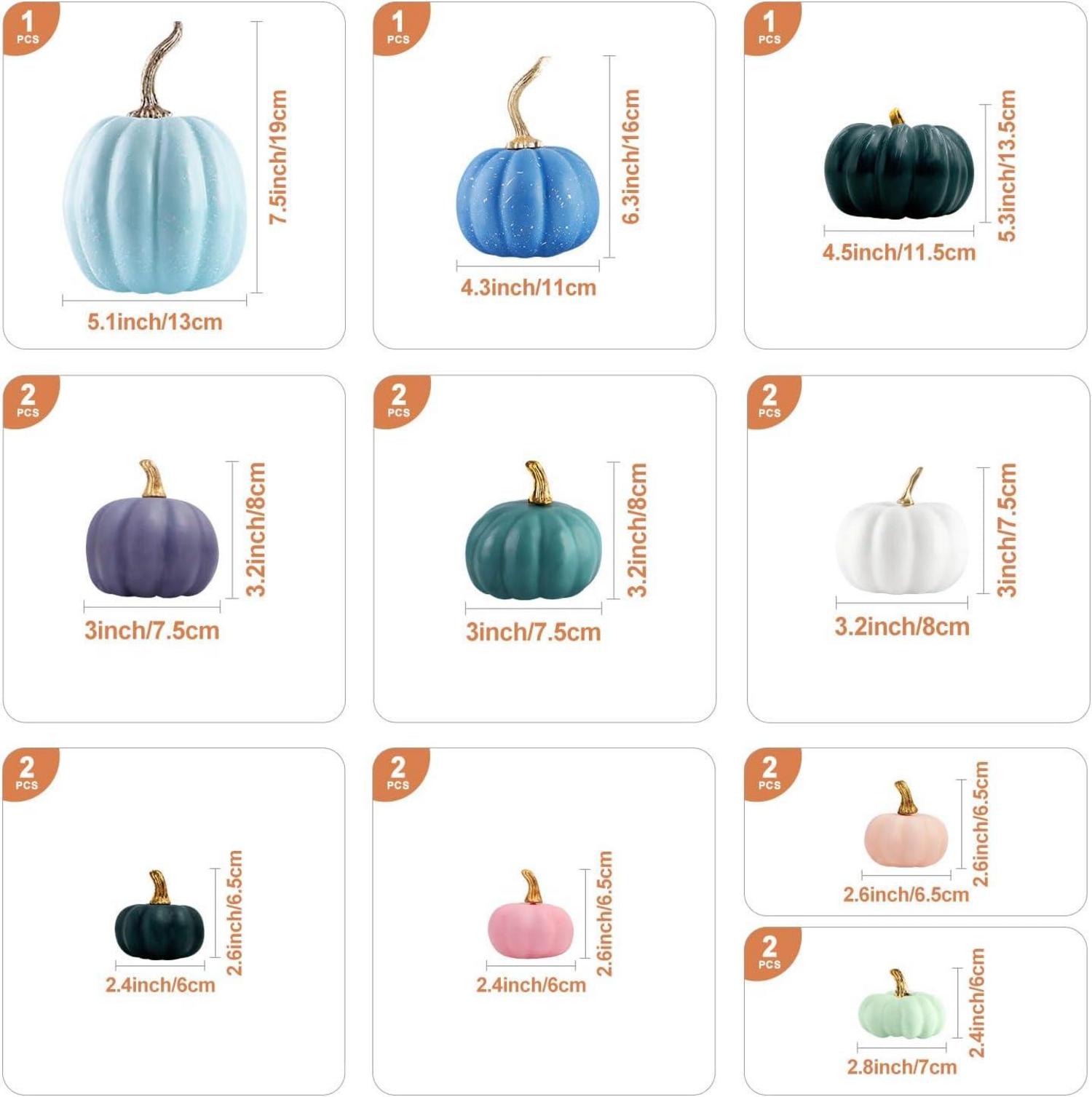 Künstliche Kürbis Herbstdeko Set 17-teilig Weiß Blau Rosa Grün