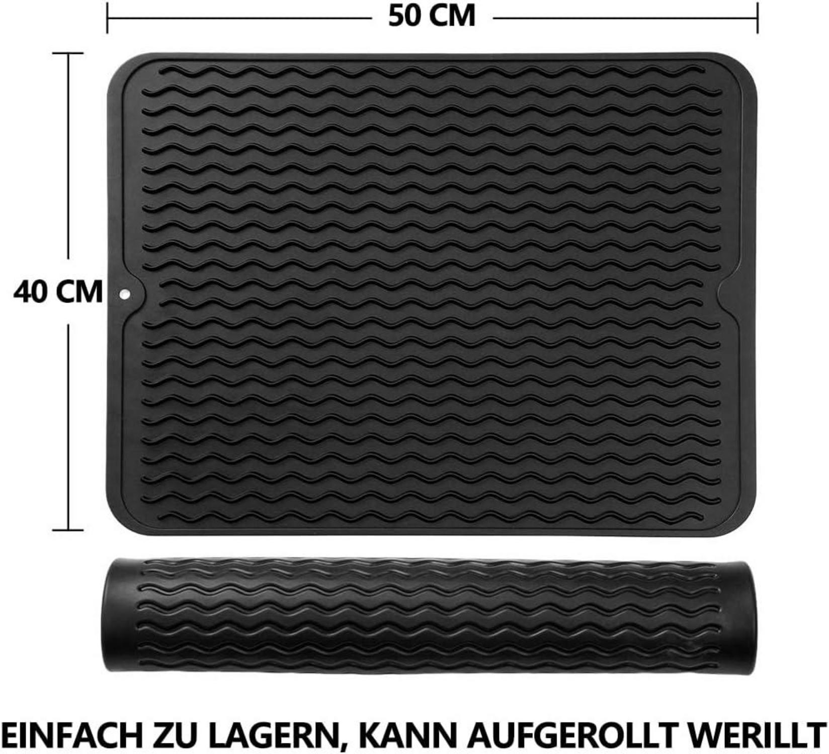 Silikon Abtropfmatte für Geschirr 50x40cm Schwarz BPA-frei