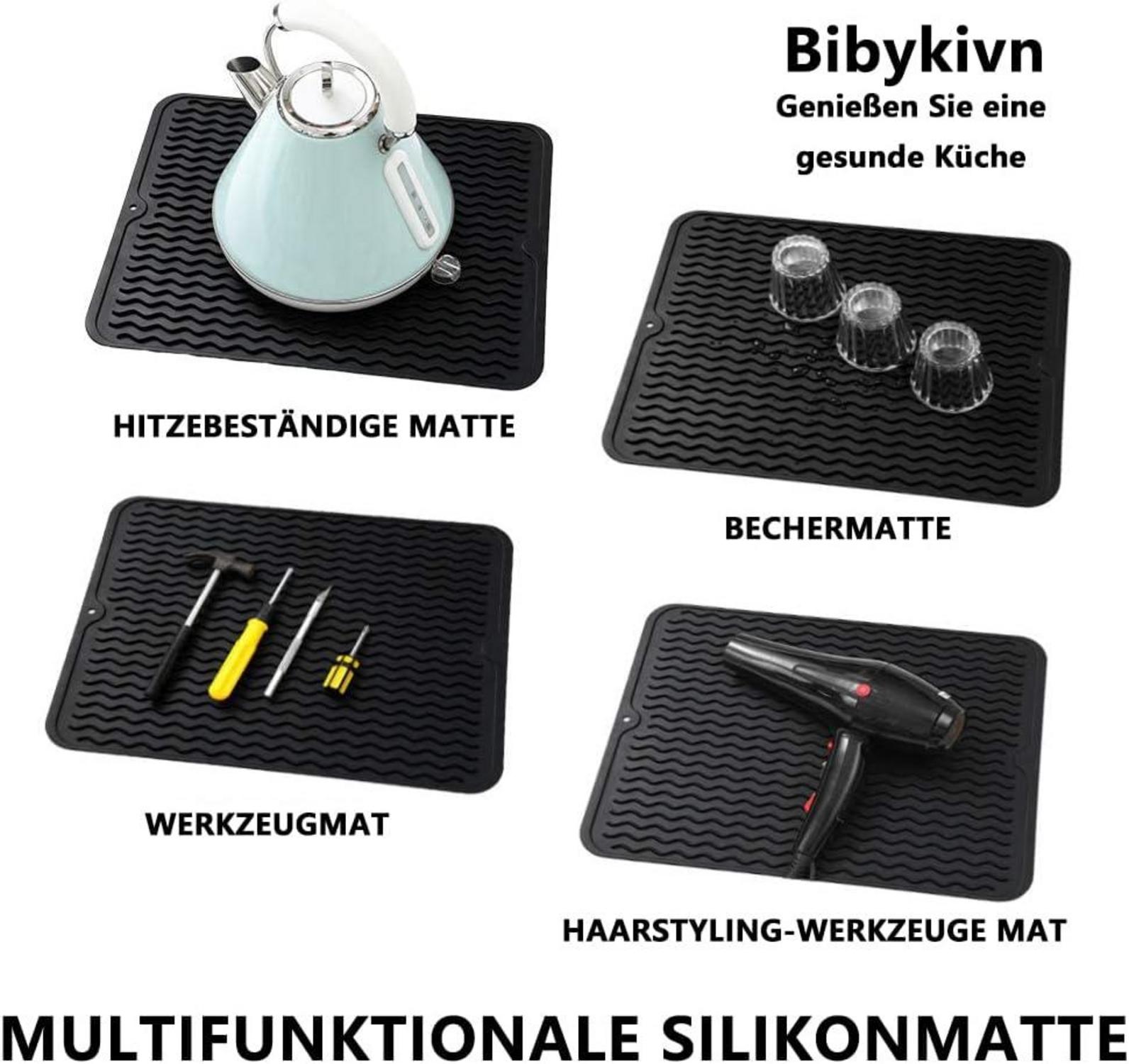 Bibykivn Silikon Abtropfmatte 50 x 40 cm hitzebeständig BPA-frei Schwarz