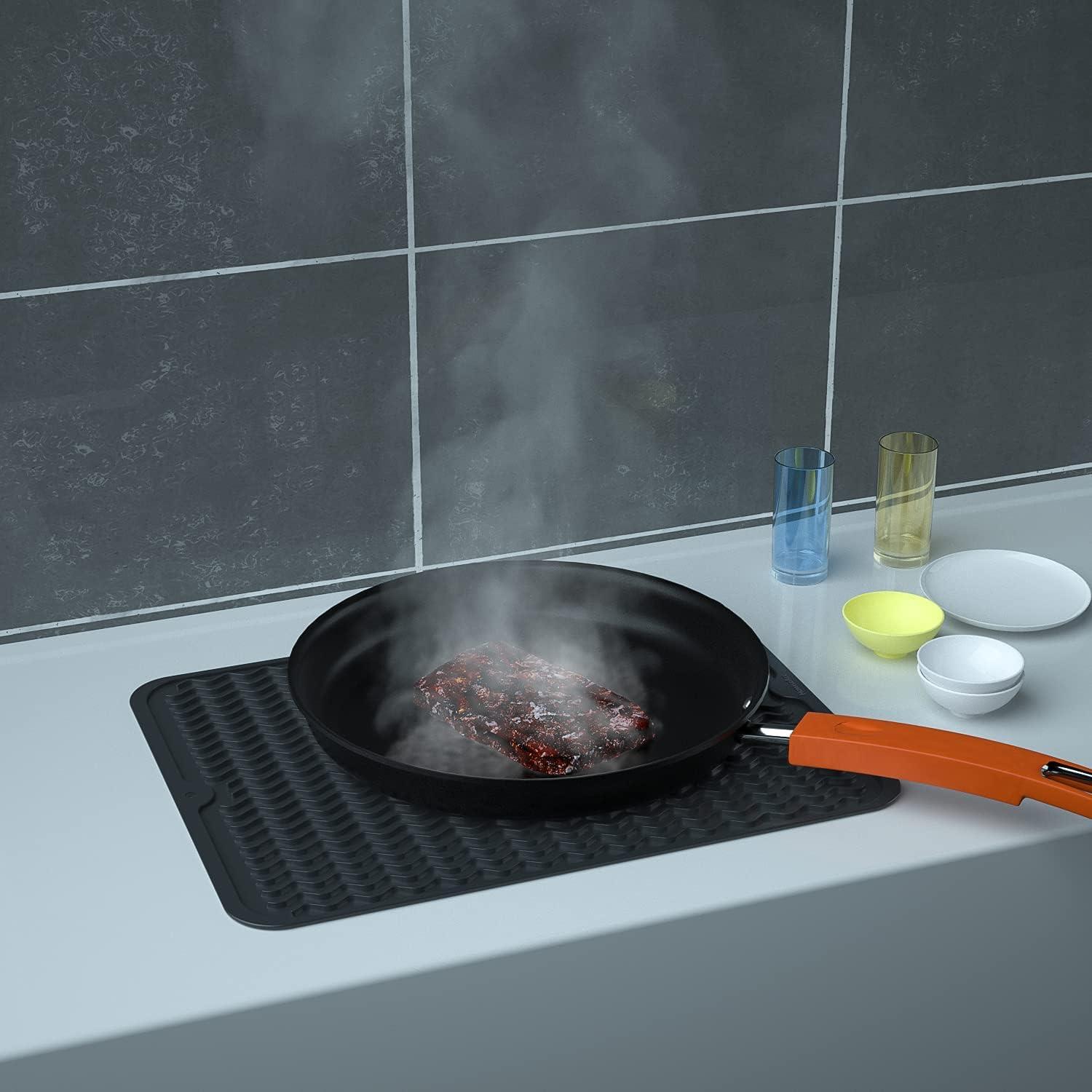 Silikon Abtropfmatte Geschirr 50x40cm BPA-frei Schwarz Trockenmatte