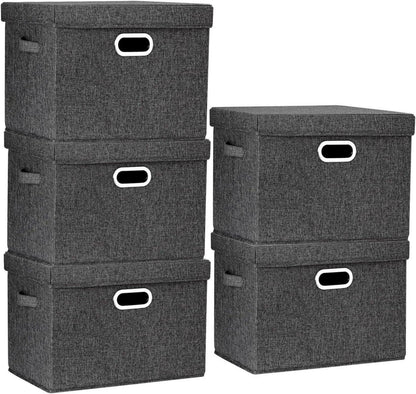 Aufbewahrungsbox mit Deckel Groß Faltbare Stoff Schwarz 5-Stück