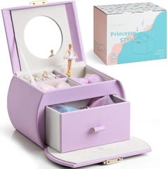 Spieluhr-Schmuckkasten Mädchen Ballerina Schubladen Violett