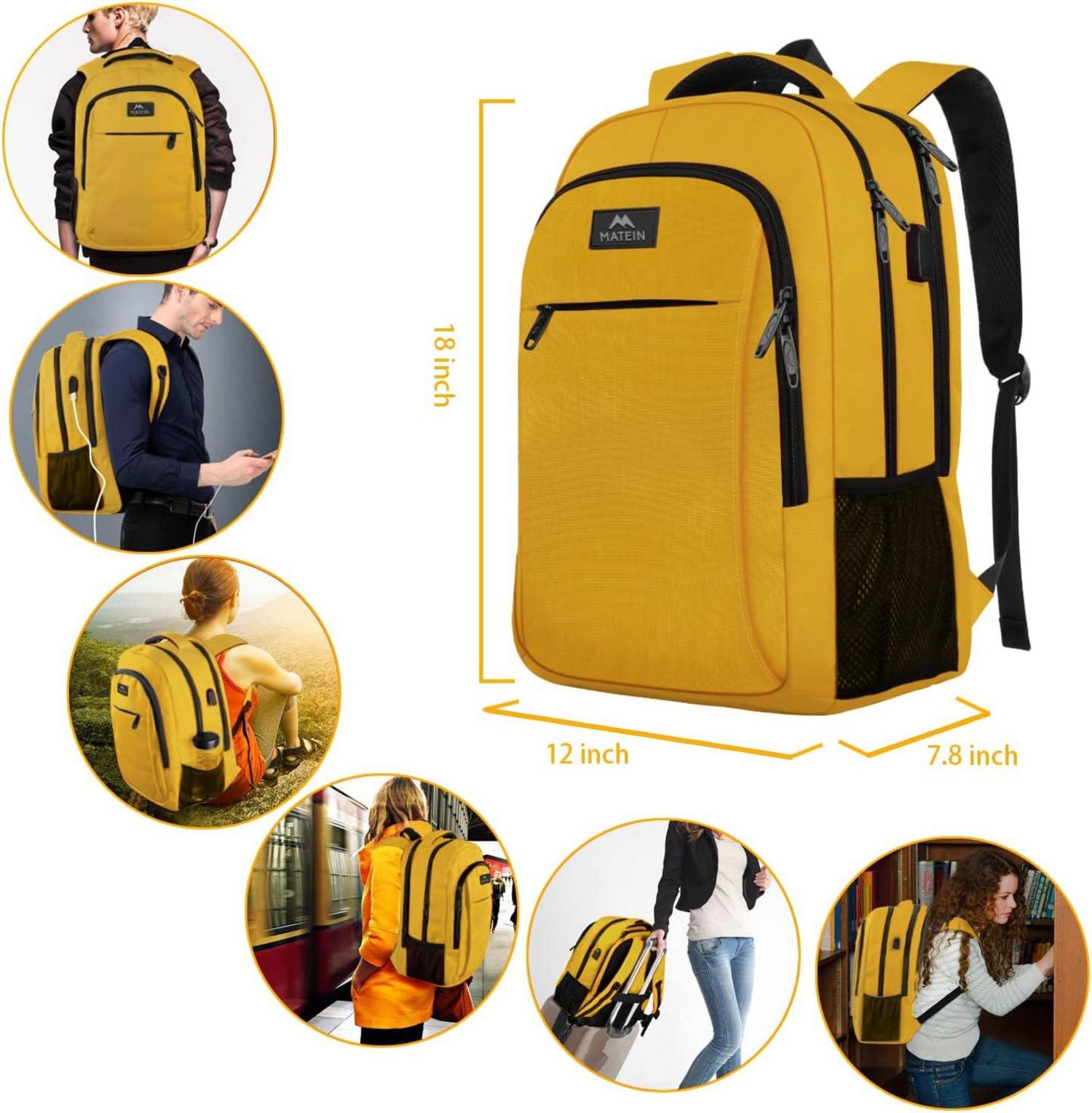 Rucksack 15,6 Zoll Laptop USB Ladeanschluss Gelb Business Damen Herren