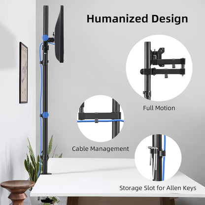 Monitorhalterung 120 cm Stange voll verstellbar für 10 kg Bildschirm 13-32 Zoll VESA 75/100