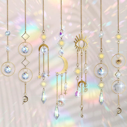7er Set Sonnenfänger Kristall Suncatcher Mond Stern Regenbogen Fenster Deko