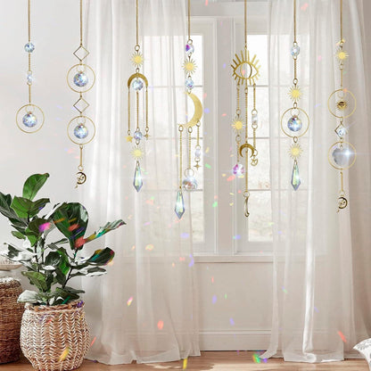 7er Set Sonnenfänger Kristall Suncatcher Mond Stern Regenbogen Fenster Deko