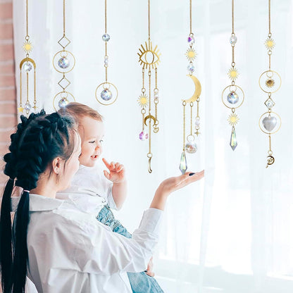7er Set Sonnenfänger Kristall Suncatcher Mond Stern Regenbogen Fenster Deko