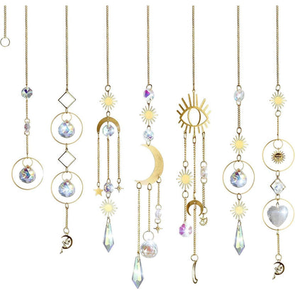 7er Set Sonnenfänger Kristall Suncatcher Mond Stern Regenbogen Fenster Deko