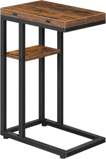 C-Form Klappbarer Beistelltisch mit Lagerregal Schwarz Dklbraun