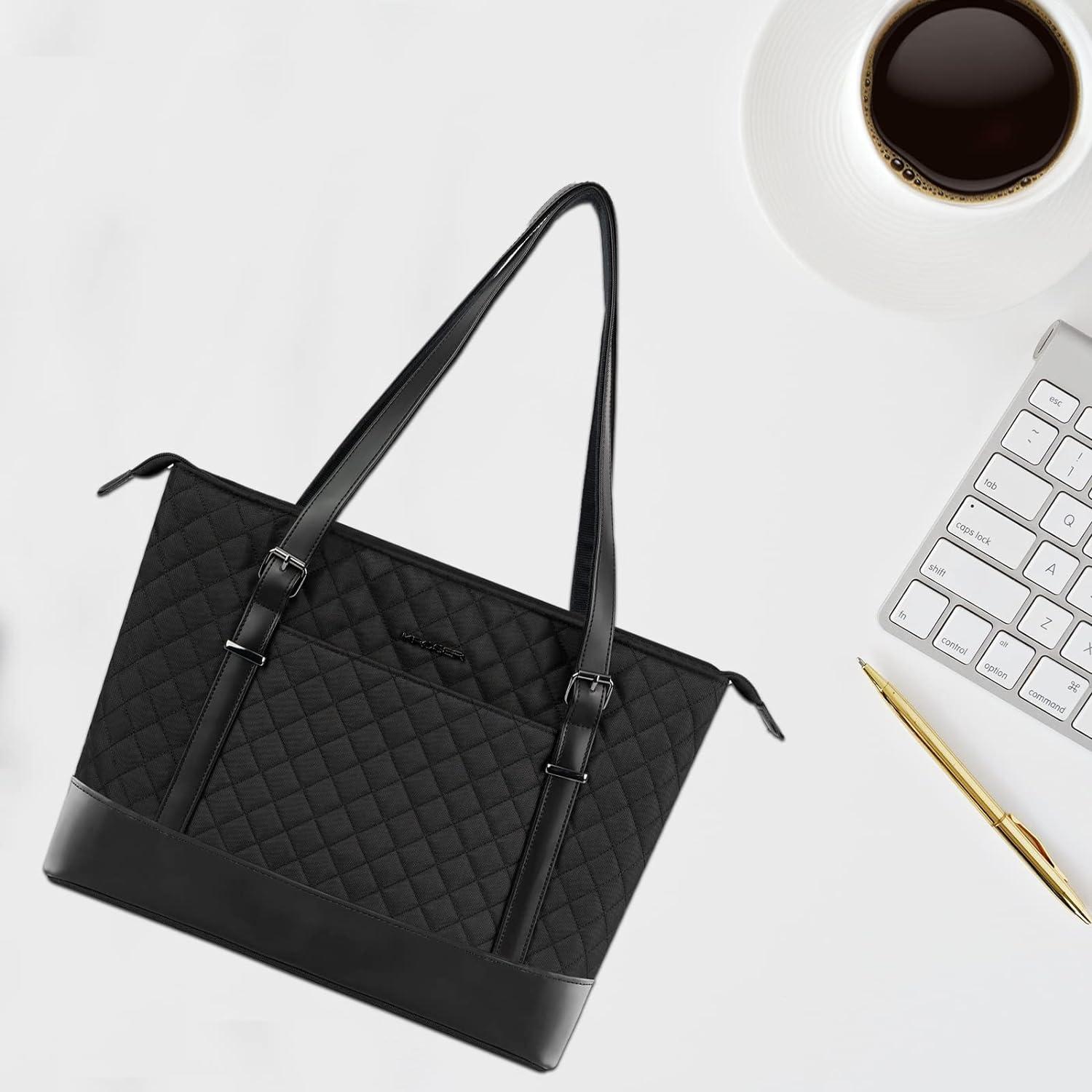 Schwarze Damen Laptop Handtasche 15,6 Zoll Business Tote Bag