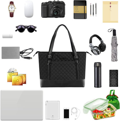 Schwarze Damen Laptop Tasche 15,6 Zoll Groß Leicht Tote Bag Business Uni Reise