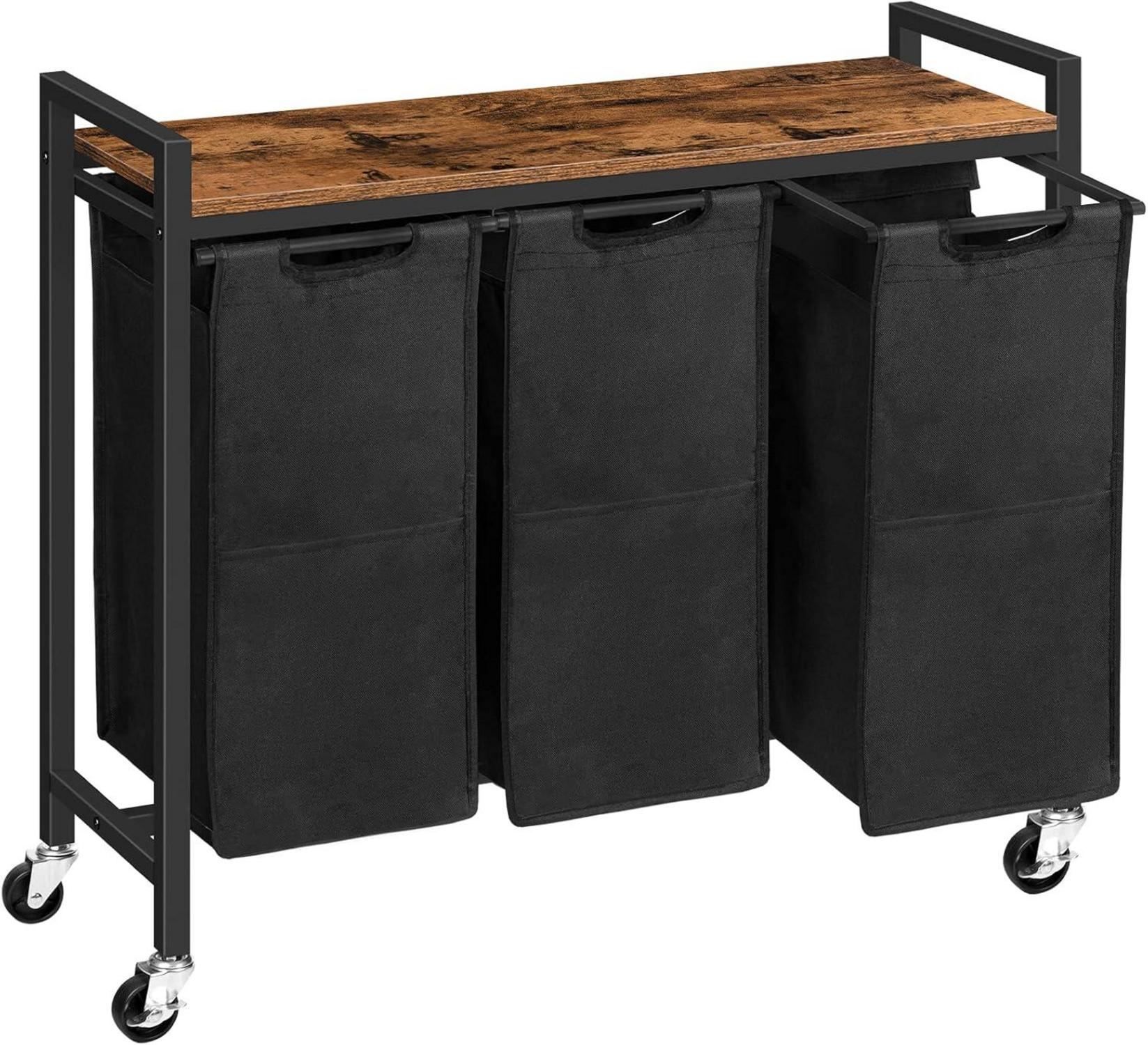 Wäschekorb mit 3 Fächern und Ablage, Wäschesammler 118x47x73cm