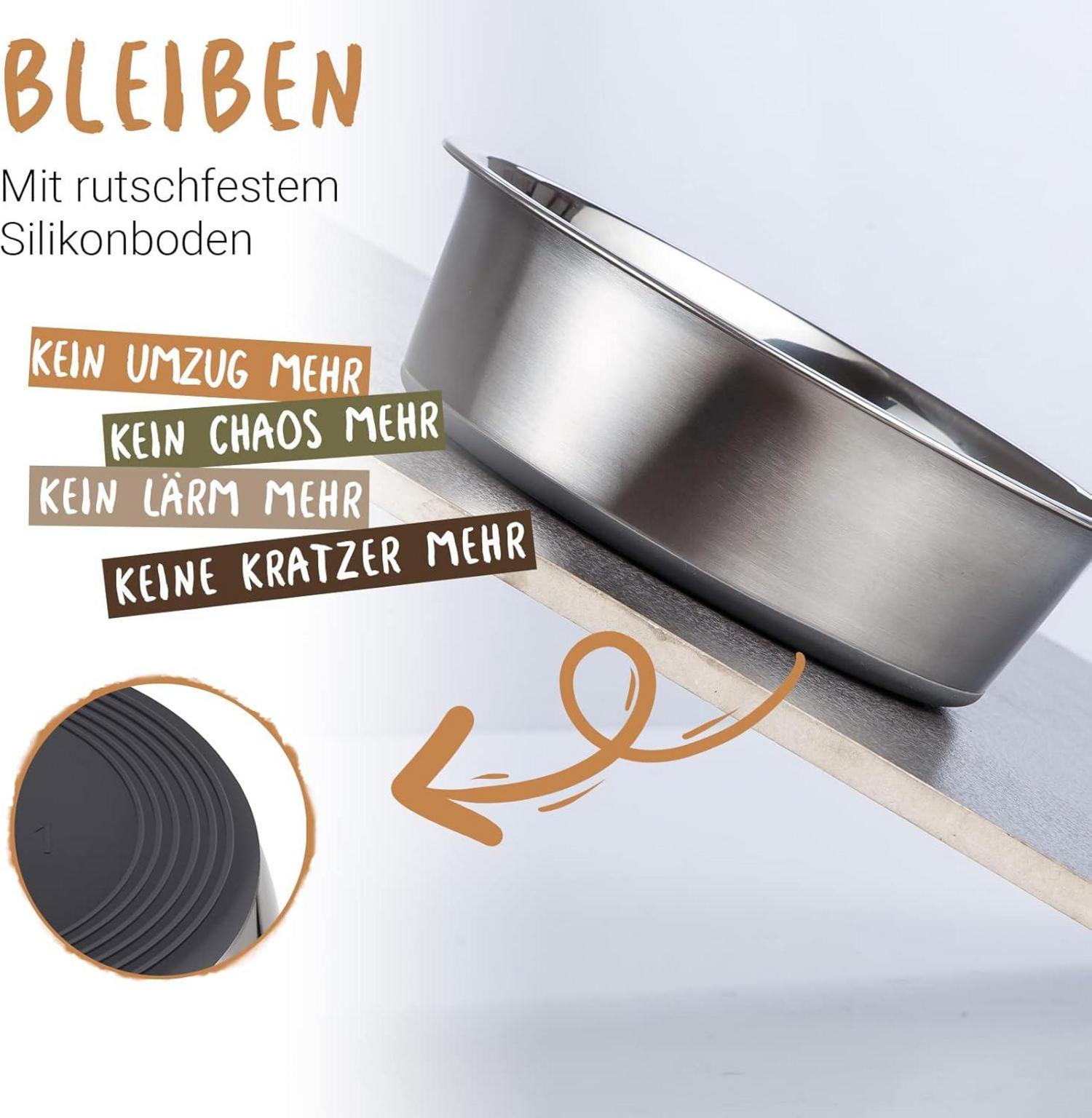 Hundeschalen aus Edelstahl | Rutschfestes Silikondesign | 1800 ml, 2