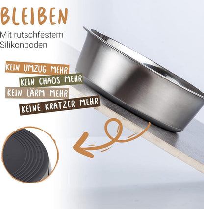 Hundeschalen aus Edelstahl | Rutschfestes Silikondesign | 1800 ml, 2