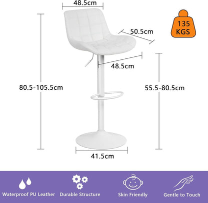 YOUTASTE Barhocker 2er Set Weiß Höhenverstellbar mit Lehne