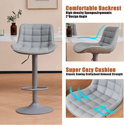 Barhocker 2er Set Höhenverstellbar mit Lehne Kunstleder Grau