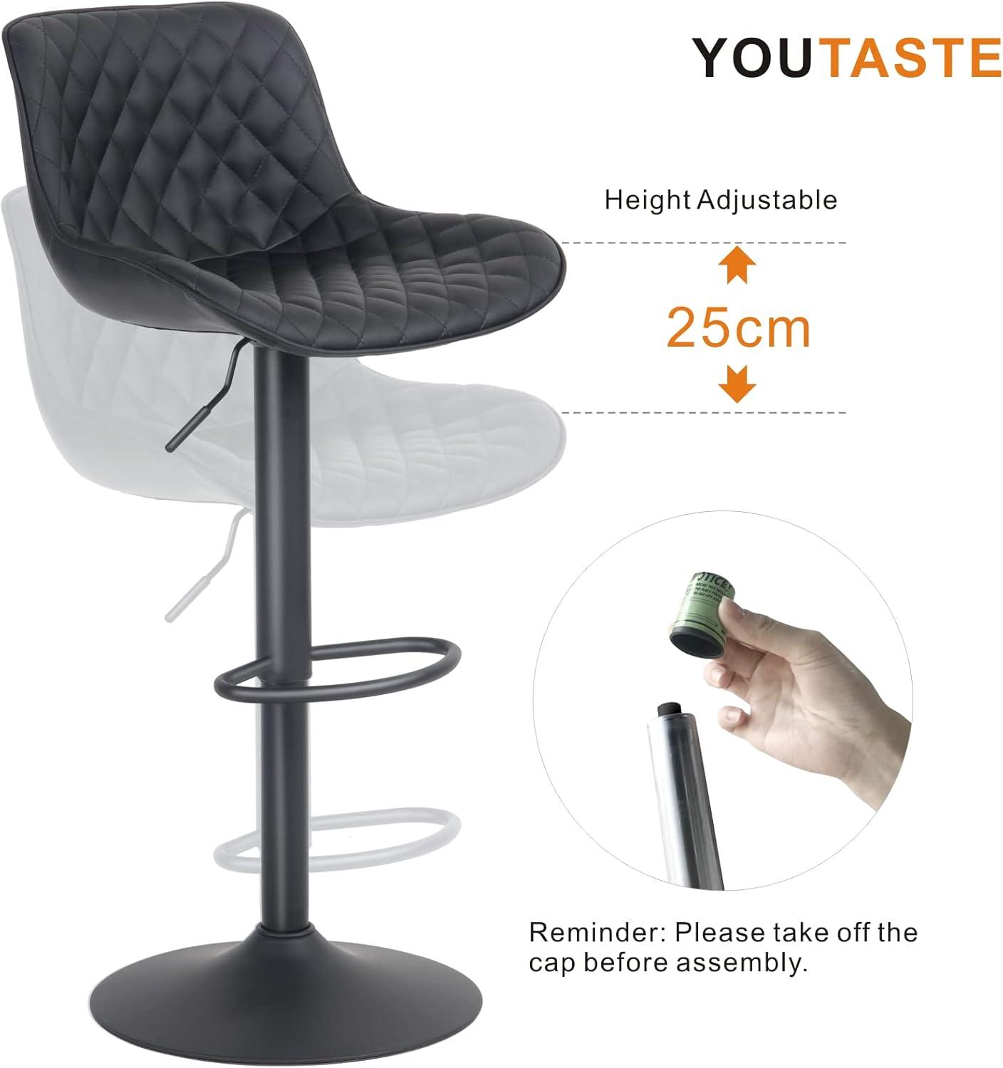 YOUTASTE Barhocker 2er Set Schwarz Verstellbar Küchenstühle Diamant