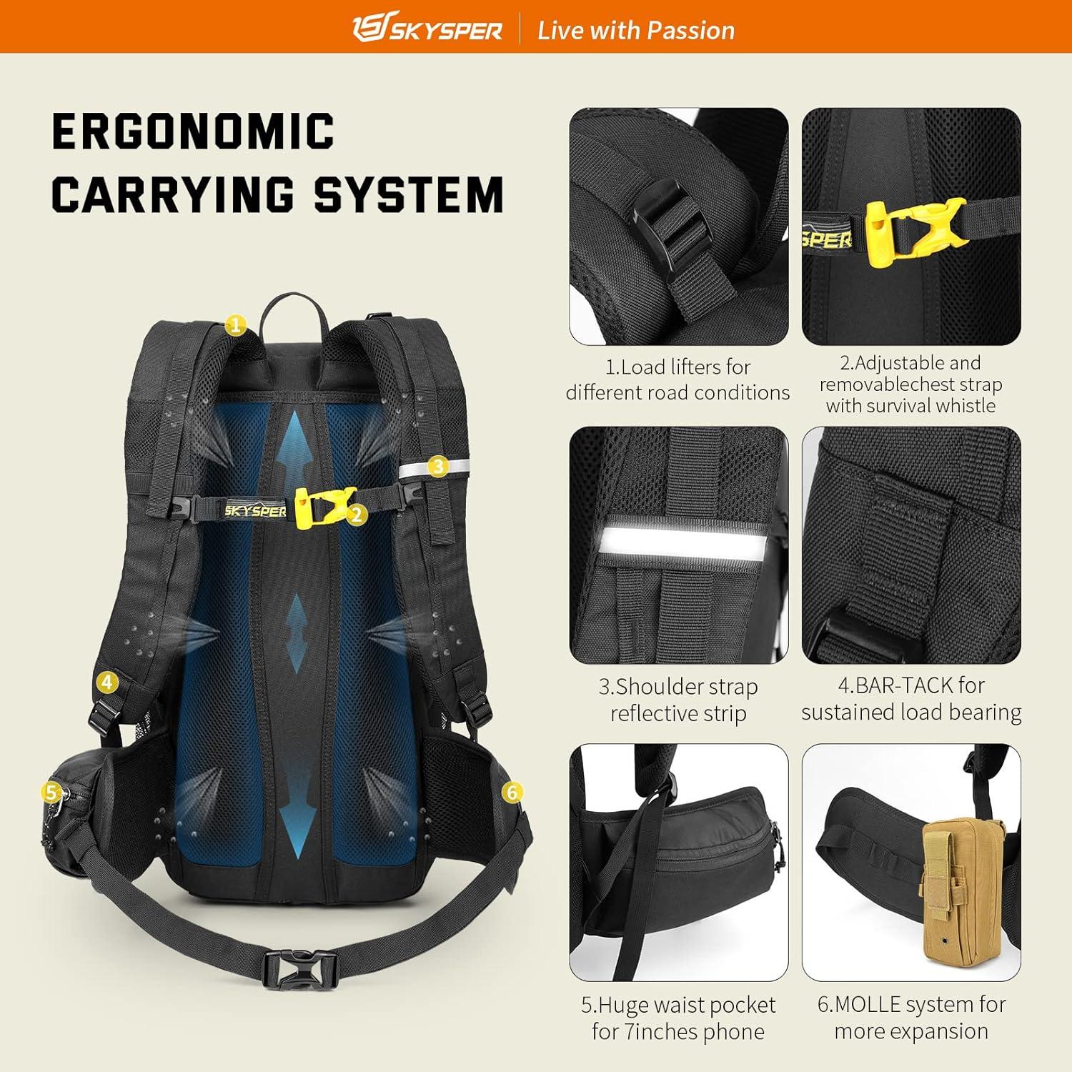 BOGDA 30L Wanderrucksack mit Rückenbelüftung und Trinksystem in Schwarz