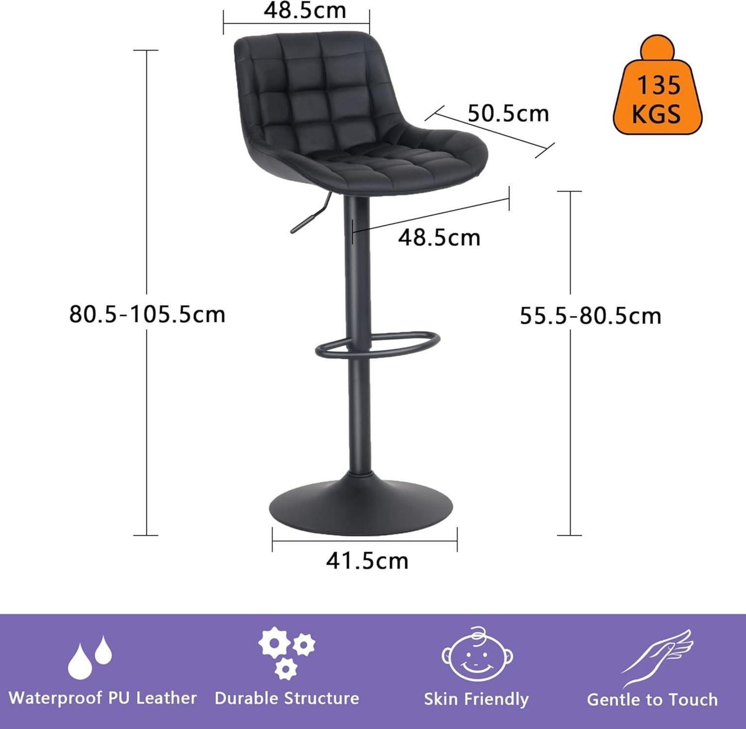 YOUTASTE Barhocker 2er Set Schwarz Höhenverstellbar mit