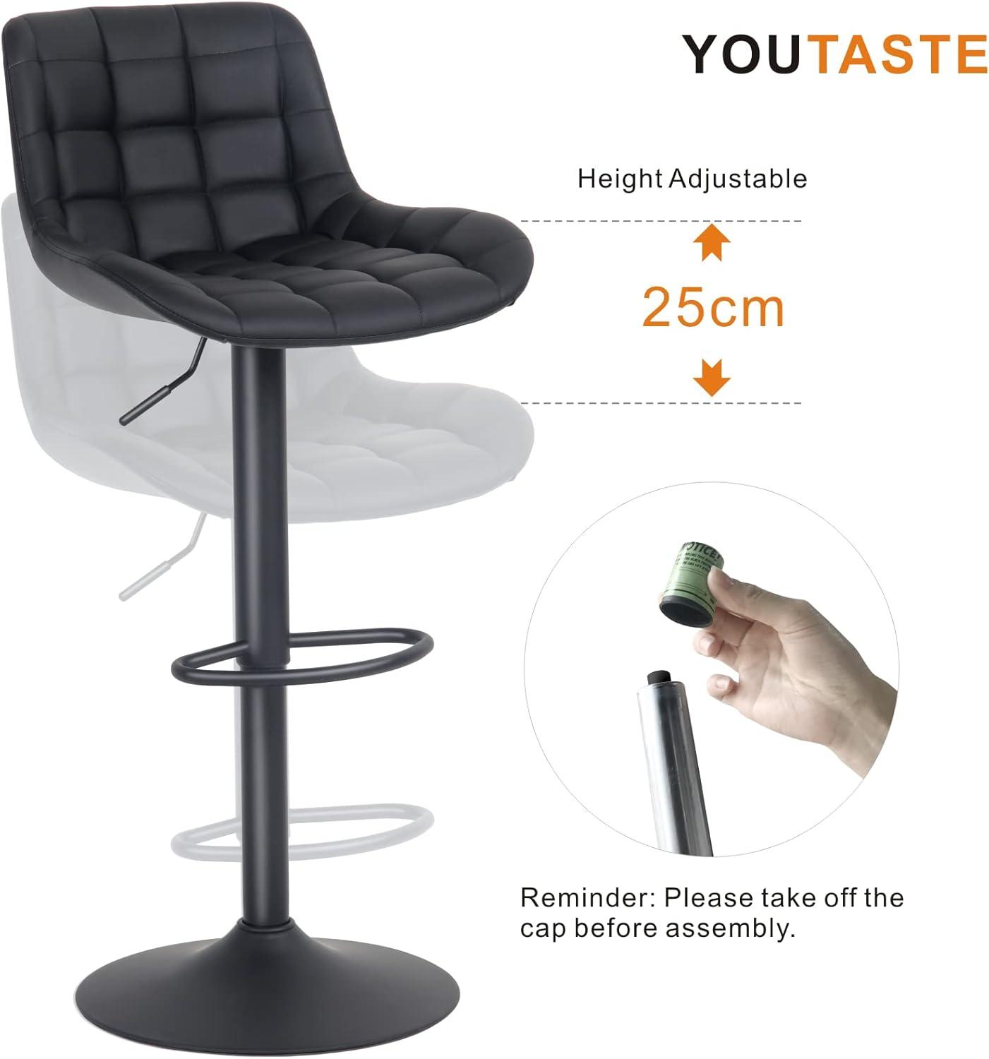 YOUTASTE Barhocker 2er Set Schwarz Höhenverstellbar mit Lehne