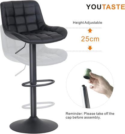 YOUTASTE Barhocker 2er Set Schwarz Höhenverstellbar mit Lehne