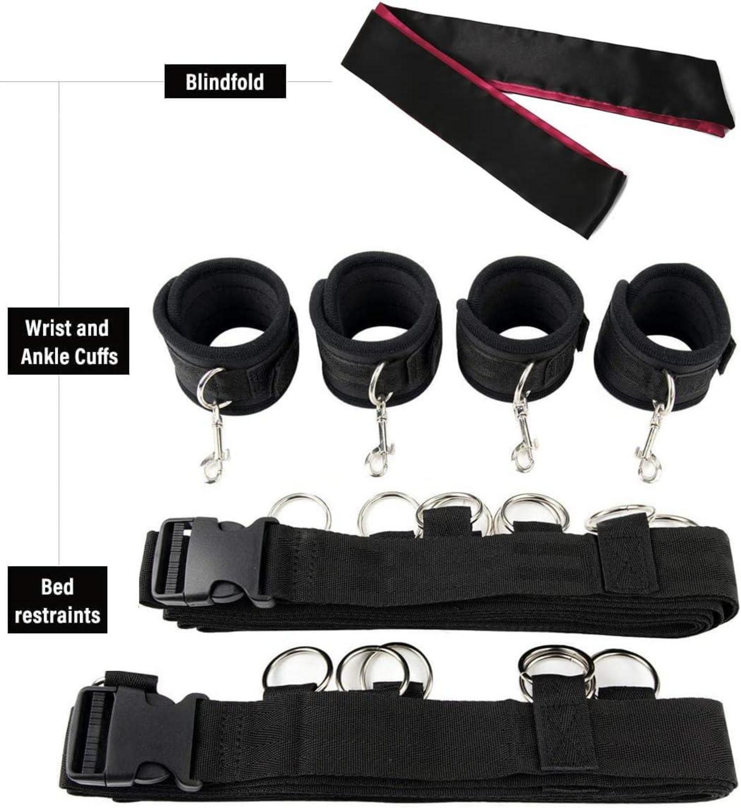 BDSM Bondage Set Bett Fesseln Handschellen Augenbinde Seil für Paare