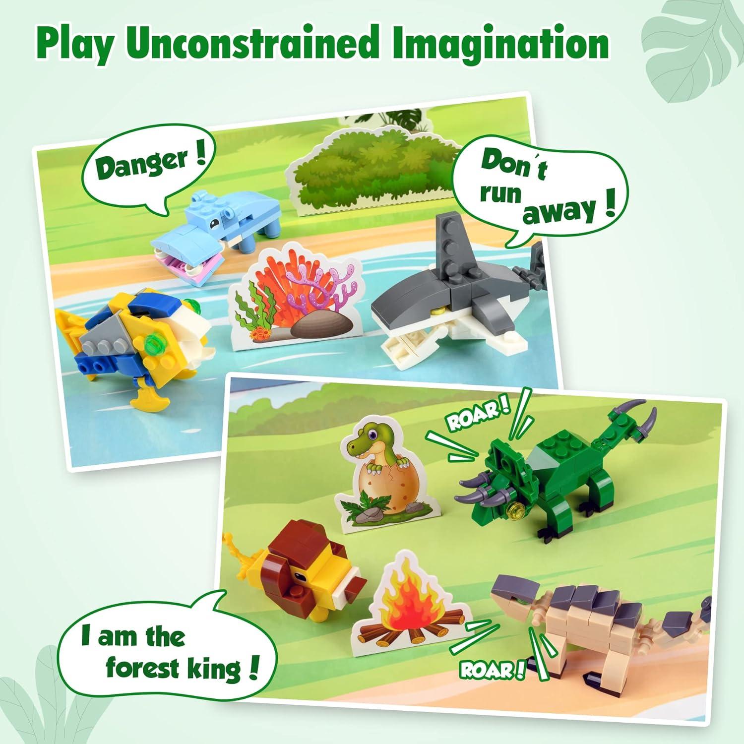 D-FantiX Weihnachts-Adventskalender 2024 für Kinder mit 24 Mini Dinosaurier Bauklötze