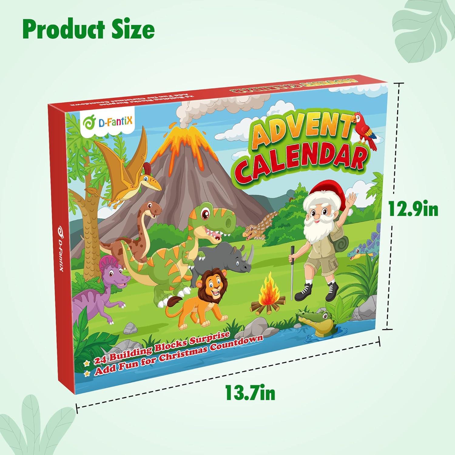 D-FantiX Weihnachts-Adventskalender 2024 Kinder Dinosaurier Bauklötze 24 Sets