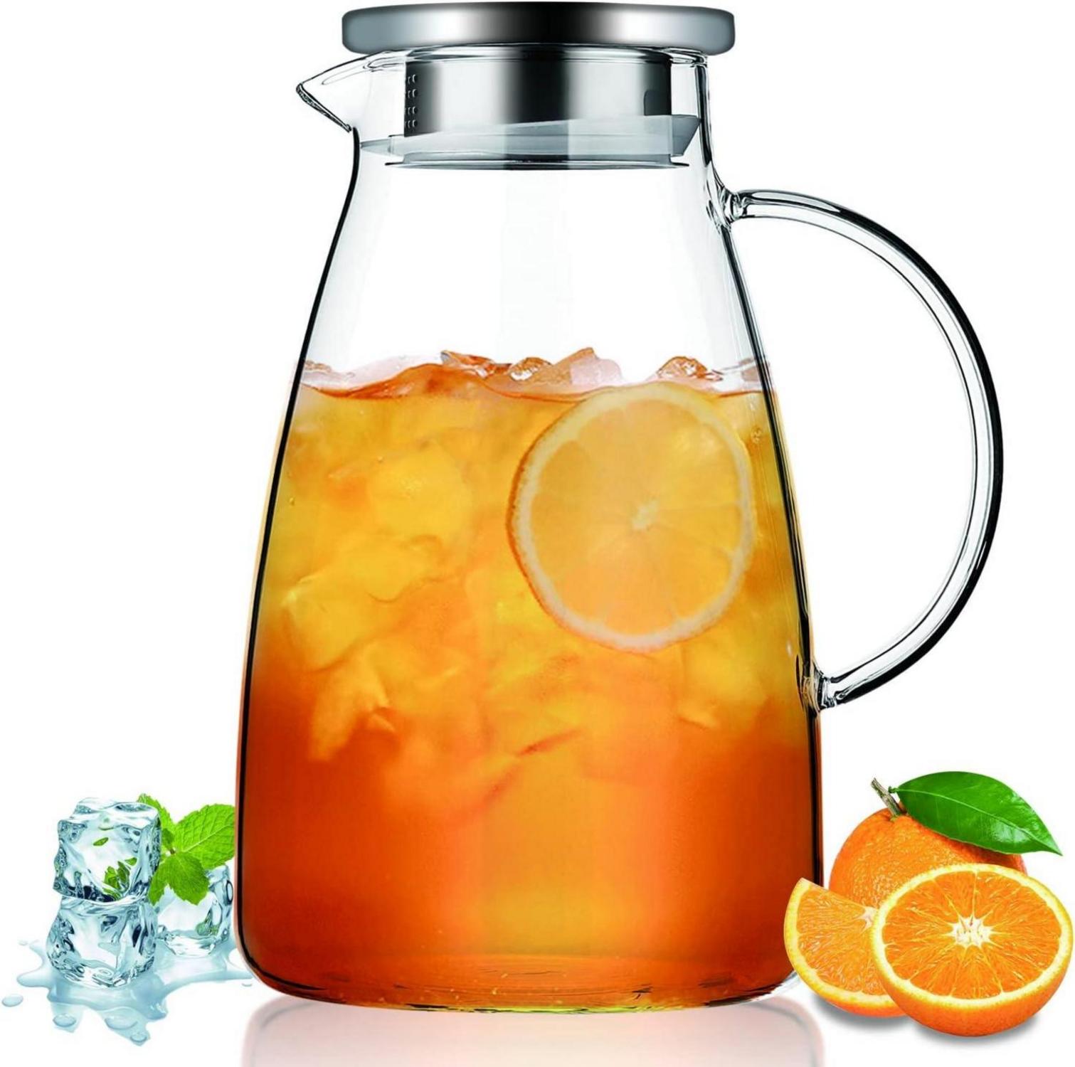 Wasserkaraffe Klarglas 2.0L Heiß Kalt Krug Limonade Tee