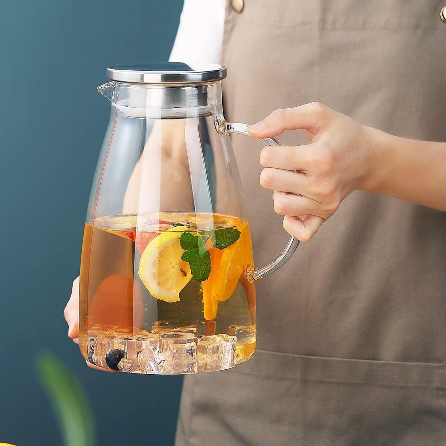 Kyraton Wasserkaraffe 2.0L mit Abnehmbarem Deckel - Klarglas Karaffe für Heiße und Kalte Getränke